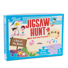 Load image into Gallery viewer, Jigsaw Hunt – A Day at the Beach | Make and Find 15-Piece Floor Puzzle for Kids Ages 3+ | Fun & Educational Scavenger Hunt Game | Develops Observation & Problem-Solving Skills