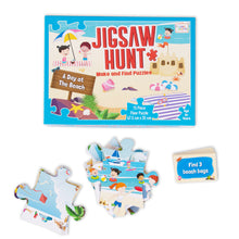 Load image into Gallery viewer, Jigsaw Hunt – A Day at the Beach | Make and Find 15-Piece Floor Puzzle for Kids Ages 3+ | Fun & Educational Scavenger Hunt Game | Develops Observation & Problem-Solving Skills