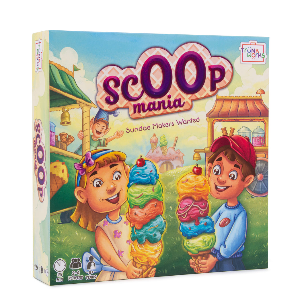 Scoop Mania by Trunkworks | Family Strategy Board Game for Kids Ages 8 and up | Fun Set Collection Game | 2 to 4 Players